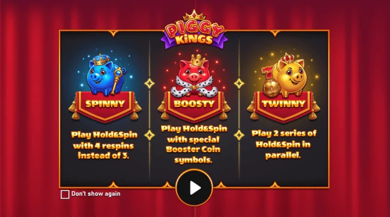 Piggy Kings - ekrani kryesor me tre derra dhe rrotulla