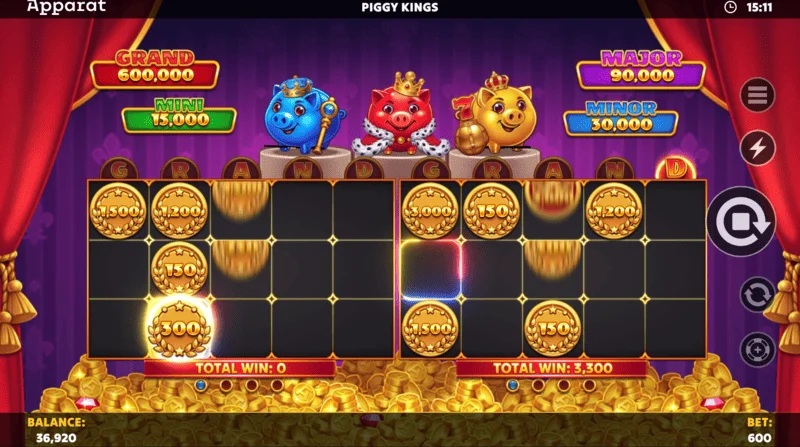 Piggy Kings - menuja e cilësimeve dhe diapazoni i basteve
